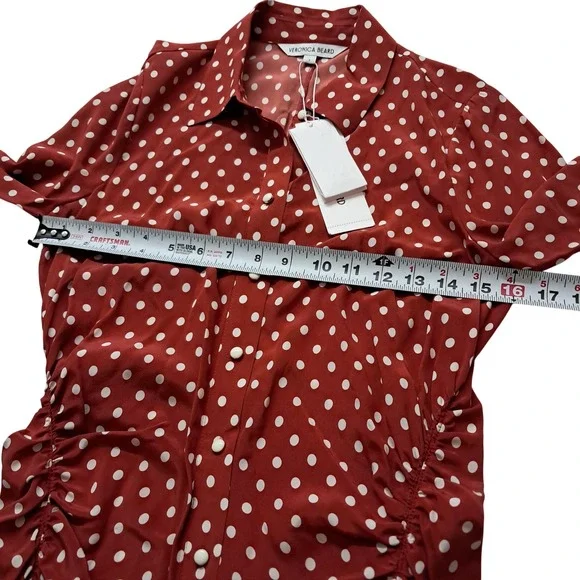 NWT Veronica Beard Lex Polka Dot Dress Women's 2 Midi Silk Brick Red Long  Sleeve
